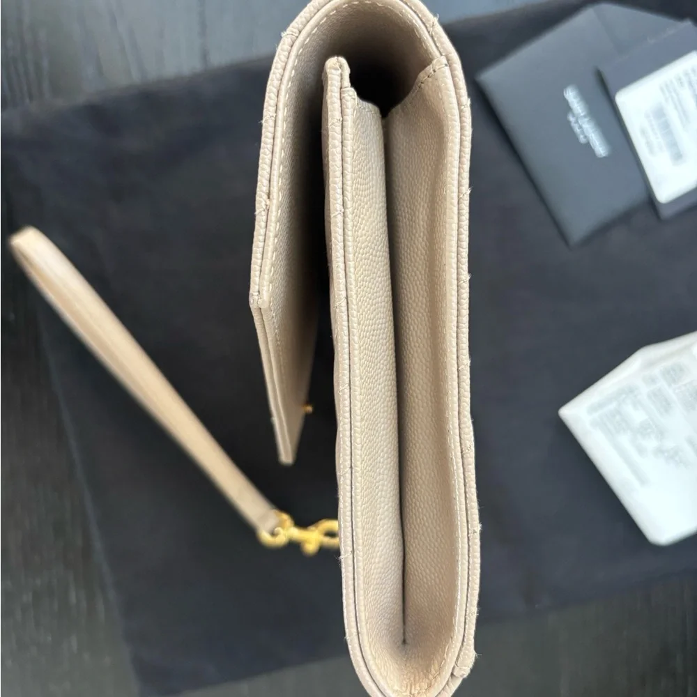 YSL Saint Laurent Dark Beige Grain de Poudre Leather Clutch Wristlet $850 - Picture 7 of 13